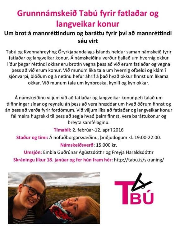 Grunnnámskeið Tabú fyrir fatlaðar og langveikar konur