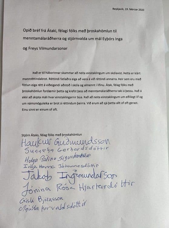 Opið bréf frá Átaki, félagi fólks með þroskahömlun til menntamálaráðherra