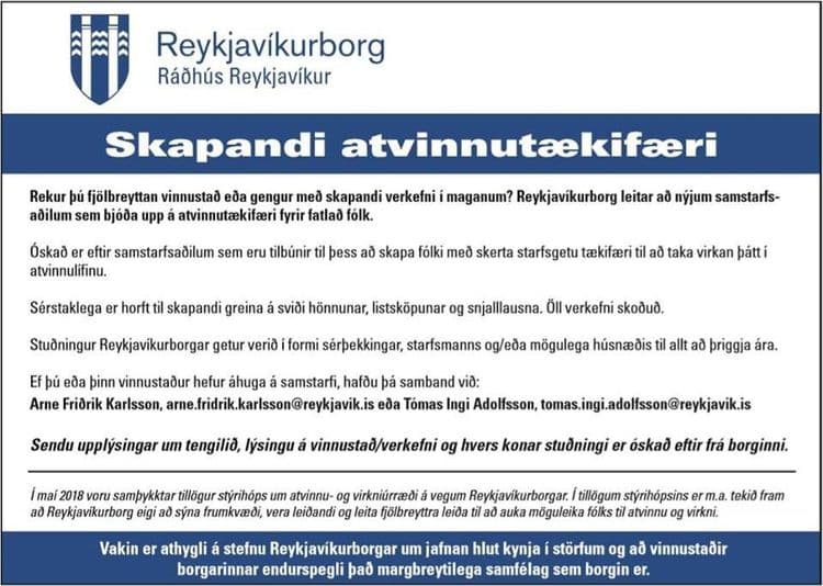 Skapandi atvinnu-tækifæri hjá Reykjavíkurborg